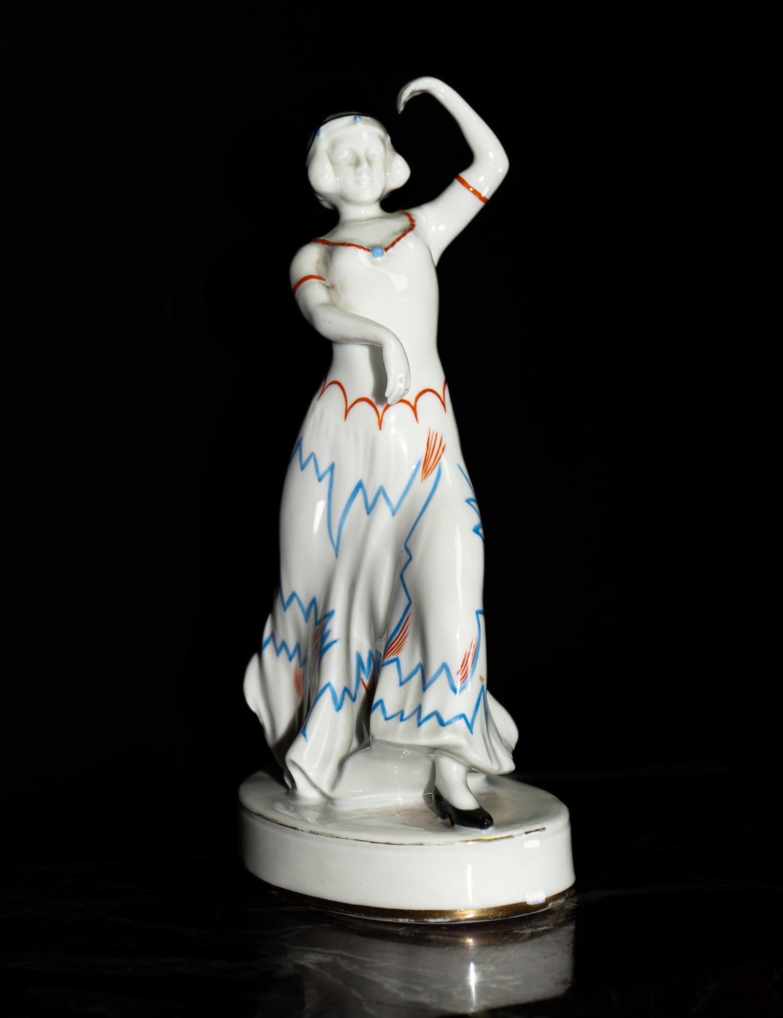Art Deco European Porcelain Figure of Dancer H: 8": Shipping in - House available
