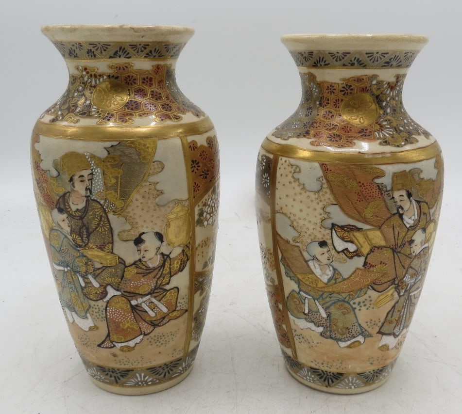 Pair of Satsuma Vases H: 7.5" (1 of 6)