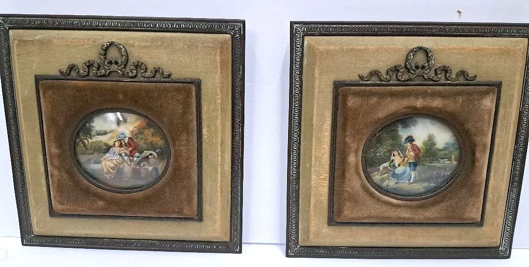Pair of Miniatures over Porcelain w/ Bronze Frames 5.5" x 5": We have an in-house shipping department to ensure your post-purchase processing is as easy as possible. We encourage you to call us 561-2129413 or contact carstensgalleries@yahoo.com if you have any f