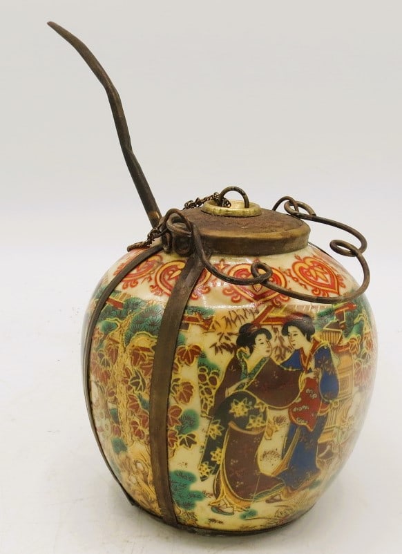 Antique Japanese Ceramic Censer H: 5" Diam: 4.3" (1 of 7)