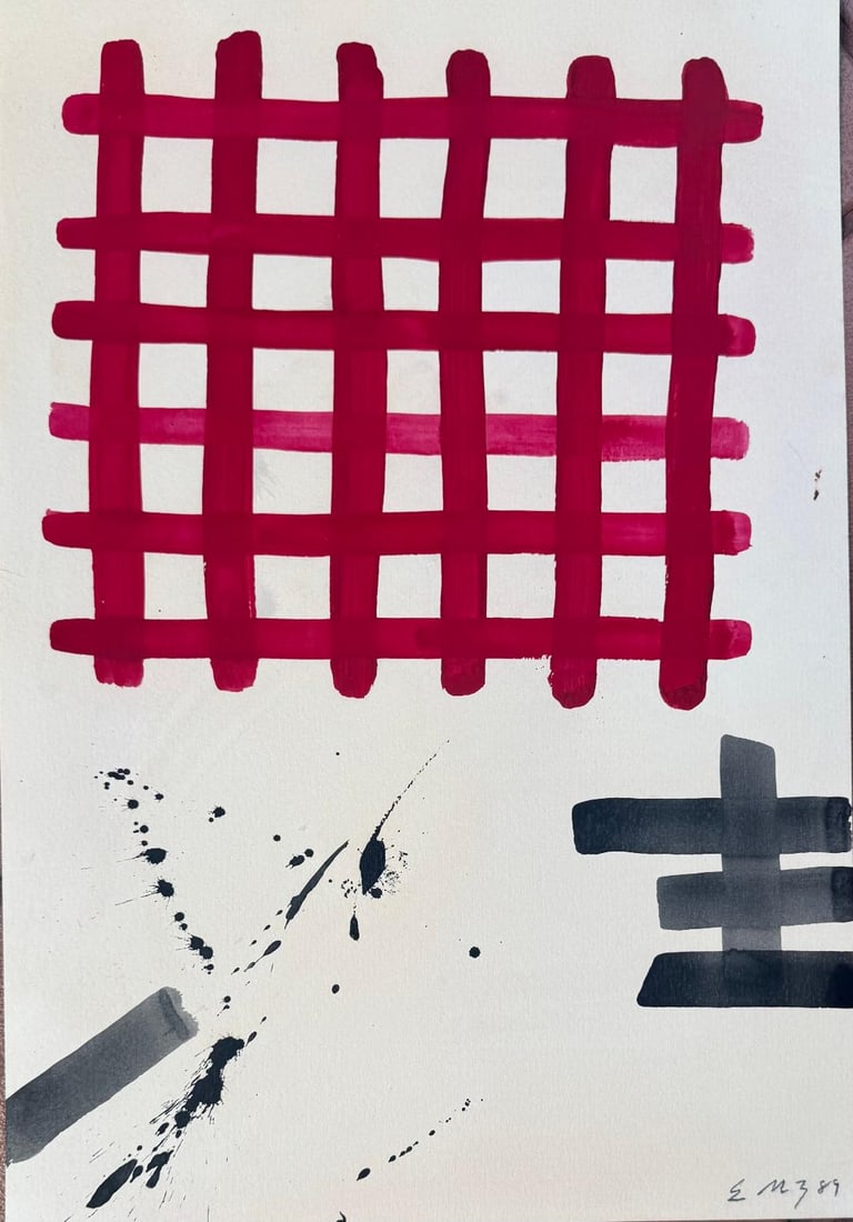 Edward Moses (Attributed) Mixed Media on Paper Art: 17.5: x 12.3": Shipping in - House available Frame: 23" x 18" No COA - Ed Moses (April 9, 1926 ? January 17, 2018) was an American artist based in Los Angeles and a central figure of postwar West Coast art.