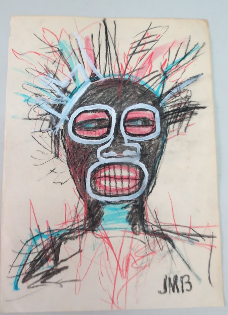 In the Manner of Jean Michel Basquiat Pencil on Paper Art: 14" x 10" (1 of 4)