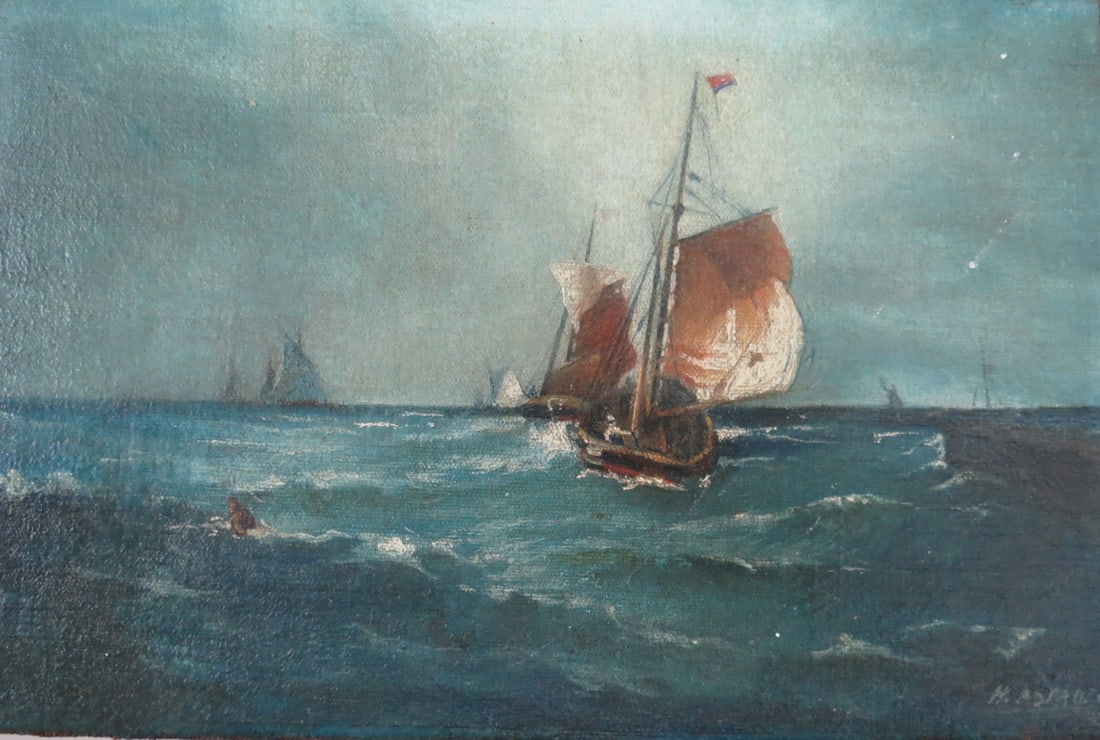 Antique Signed Oil on Canvas "Marine" Art: 9" x 6" Unframed: We have an in-house shipping department to ensure your post-purchase processing is as easy as possible. We encourage you to call us 561-2129413 or contact carstensgalleries@yahoo.com if you have any f