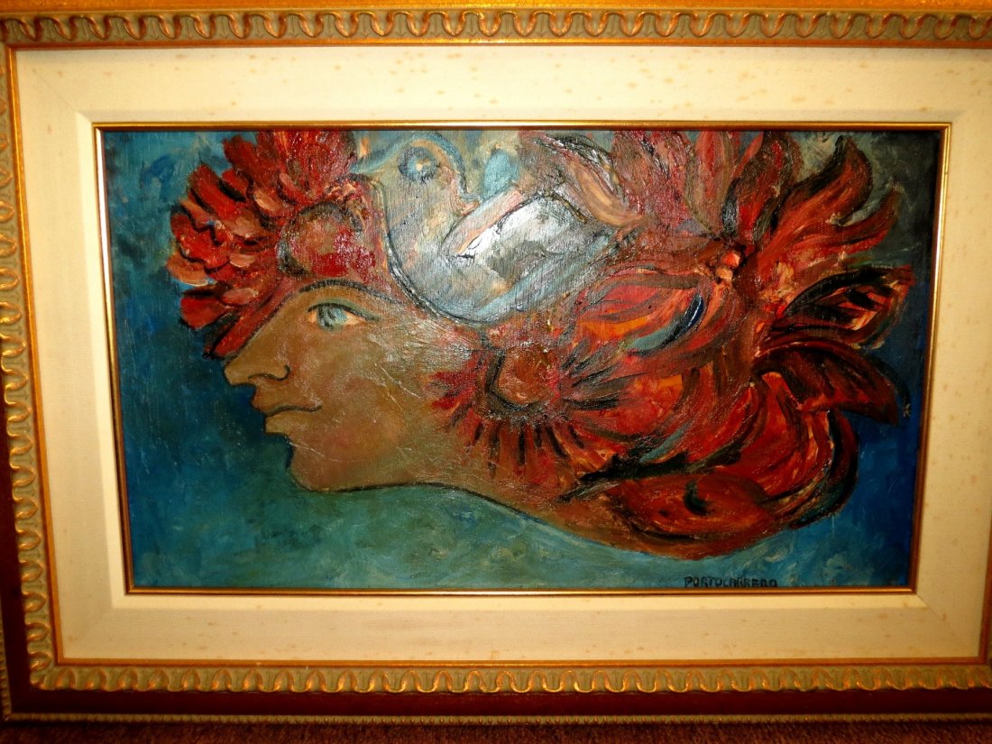 Rene Portocarrero Oil on Canvas "Lady" Cuba: Art 24" x 14" Frame 32" x 22" We don't have COA but we can Guaranted this is a Hand Painting work of Art NOT a print Est. Shipping = $ 48 to U.S