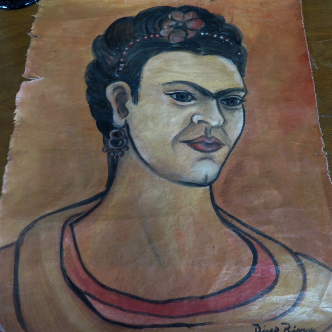 Diego Rivera Gouache on Paper "Frida Kahlo": 14" x 12" Unframed we don't Have COA But we Guarantee This is a Hand made Work of Art, Not a Print. Est. Shipping = $ 12 to USA