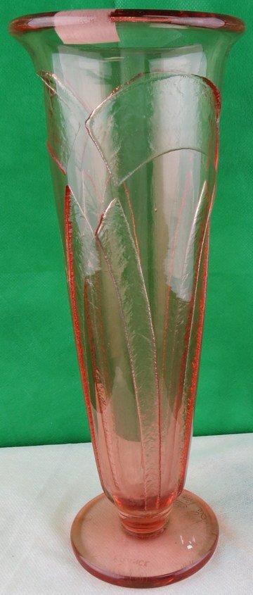 Le Verre France Vase - Charder - Art Deco H: 12": Est Shipping = $ 38 To U.S