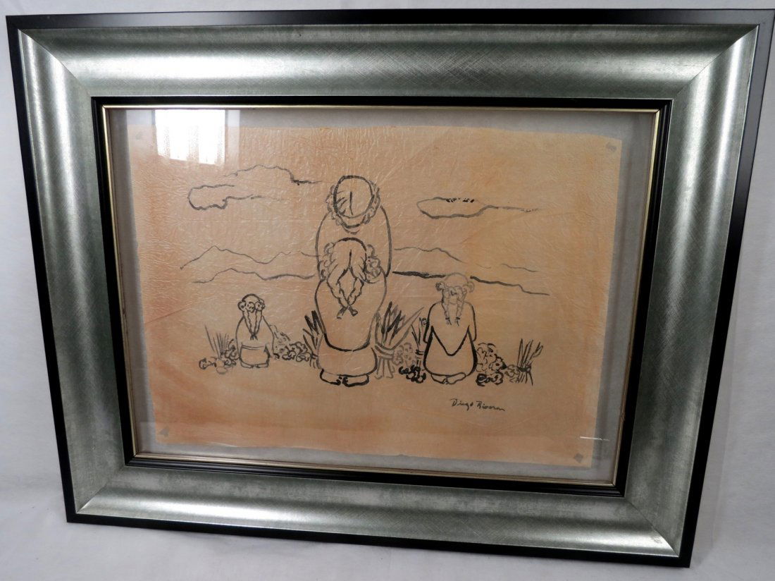 Diego Rivera Drawing Pencil on Paper w/ Frame: Frame: 28" x 22" Art: 19" x 13" We Do Not Have COA But We Can Guarantee it is a Hand Made Pencil Drawing (Not Print) Est. Shipping to USA = 140