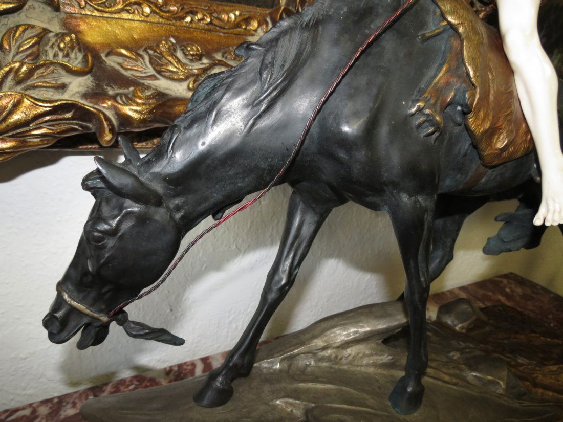 Drouot Bronze and Ivory " On the Track of Deer": Magnificent work of Art Signed Drouot.The French sculptor Edouard Drouot studied in Paris under Emile Thomas and Mathurin Moreau. He worked as a genre painter and sculptor. A variety of themes and a r