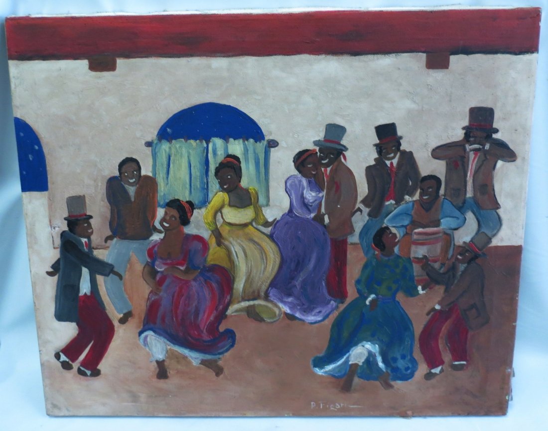 Pedro Figari Oil on Canvas "Candombe": In 1921, at the age of 60, Figari devoted himself completely to painting. He moved to Buenos Aires and left behind the Italian style that he had adopted earlier in his career. Here, he created figurat