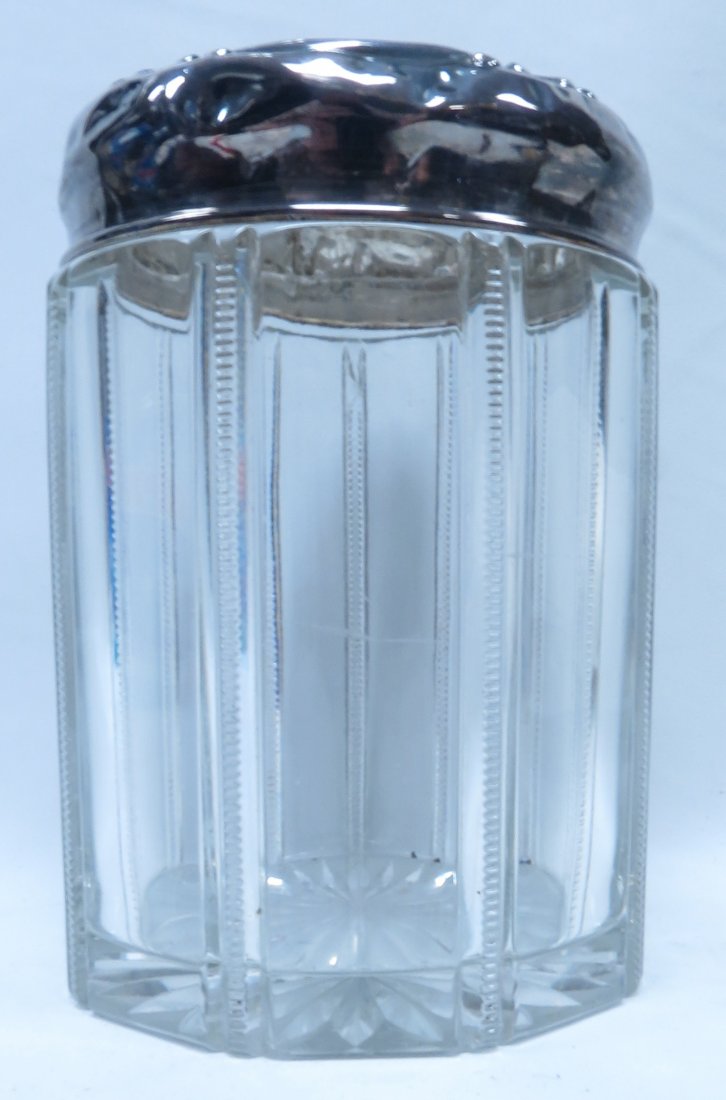 Crystal and Sterling Cookie Jar H-5.5" Dia,4: Est. Shipping = $ 18 to USA