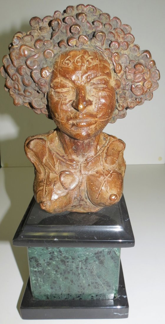 J. Marin Bronze Head w/ Marble Base H: 13": Est Shipping to USA. $ 40.00