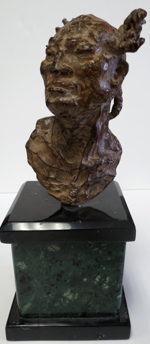J. Marin Bronze Head w/ Marble Base H: 12": Est Shipping to USA. $ 40.00