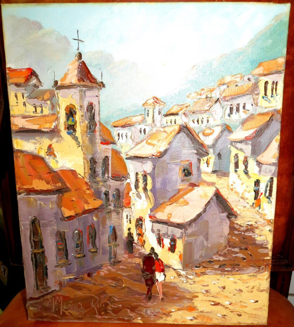 Oil on Canvas , signed Manuel Munoz Ruiz: Original Pallette knife painting ,Unframed 20"x 16"Est Shipping $45 to USA