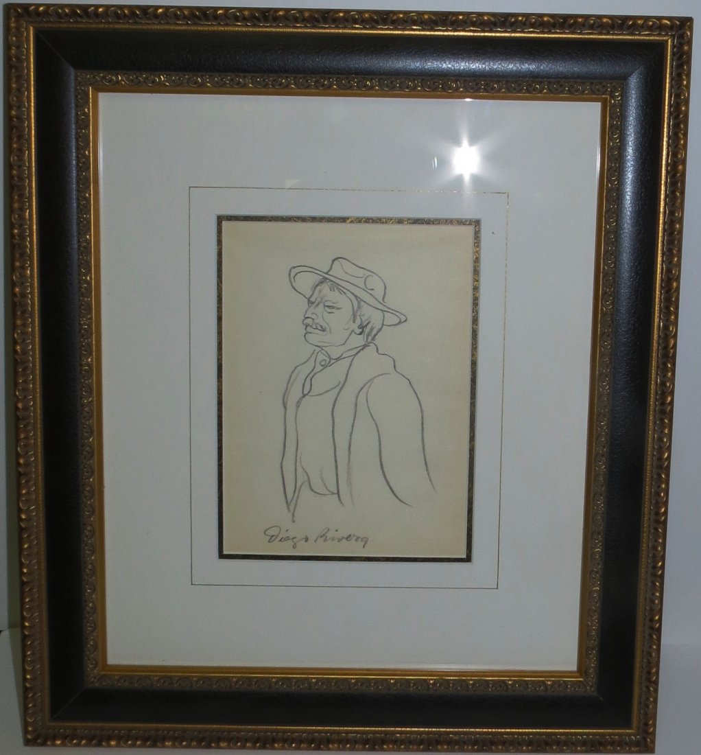Diego Rivera - Pencil Art: 8" x 6" Frame: 16" x 14": Est Shipping to USA. $ 38
