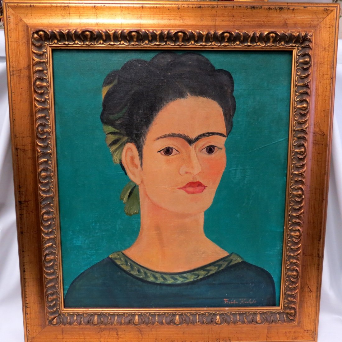 Frida Kahlo Image ,not original, hand painted .: Framed : 29" x25" Est Shipping to USA = $ 120
