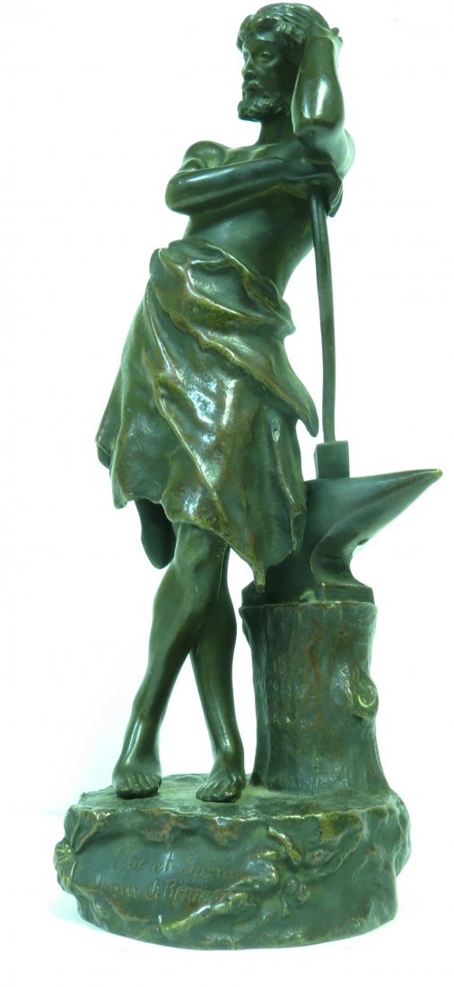 J. Berthoz Bronze Figure Blacksmith Do & Hope: Reverse Foundry Mark H: 9.5" Est Shipping to USA= $ 40