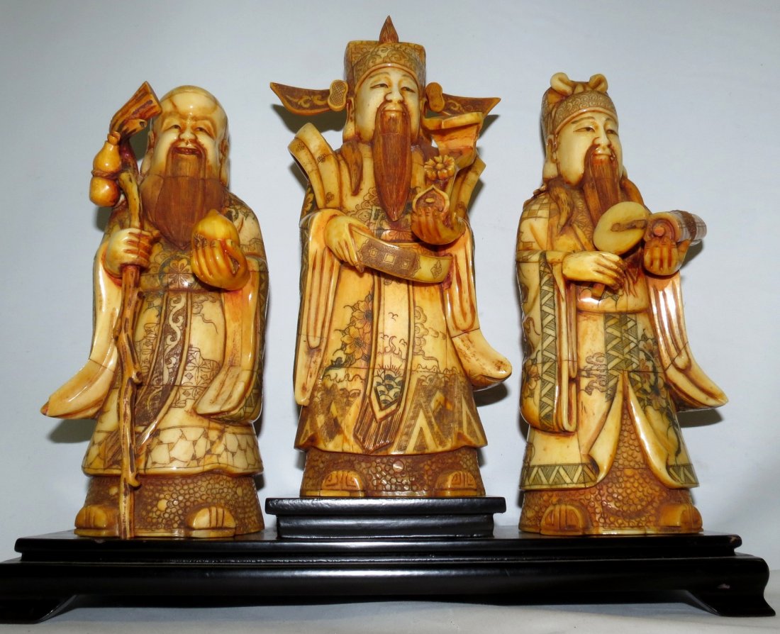 Carved Bone Set of 3 Chinese Wise Men H: 8": Est Shipping to USA =$ 60