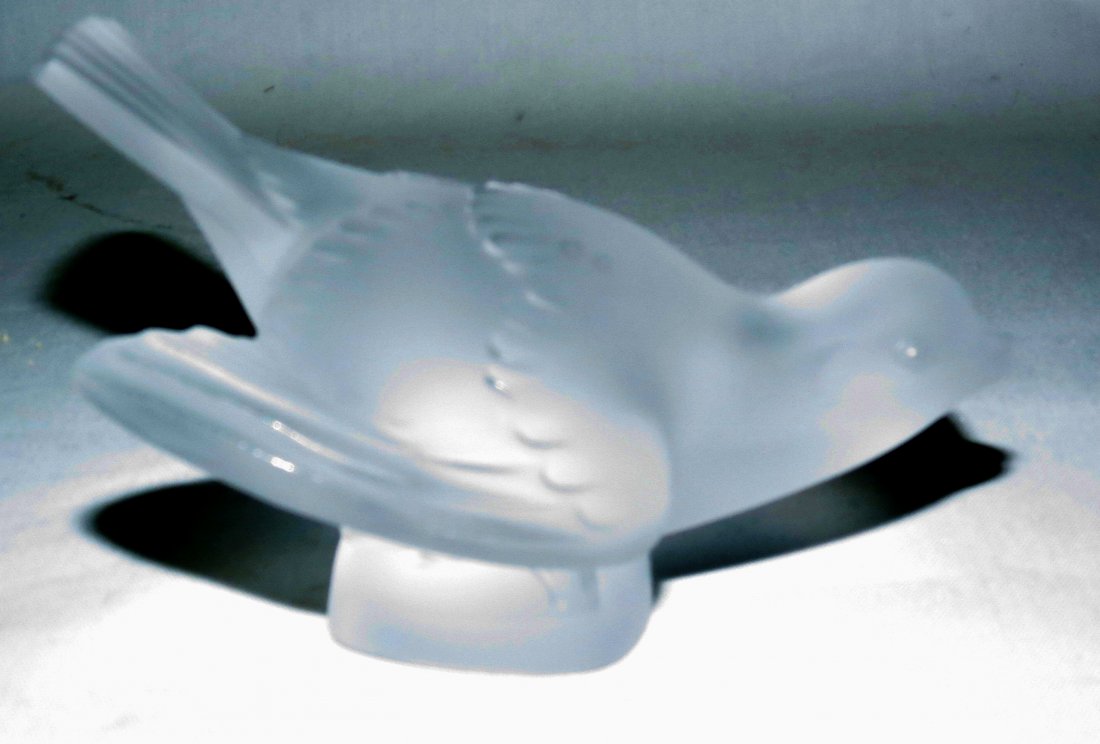 Lalique Glass Dove, France, signed.  H-3" x 5.5" x 4" (1 of 4)