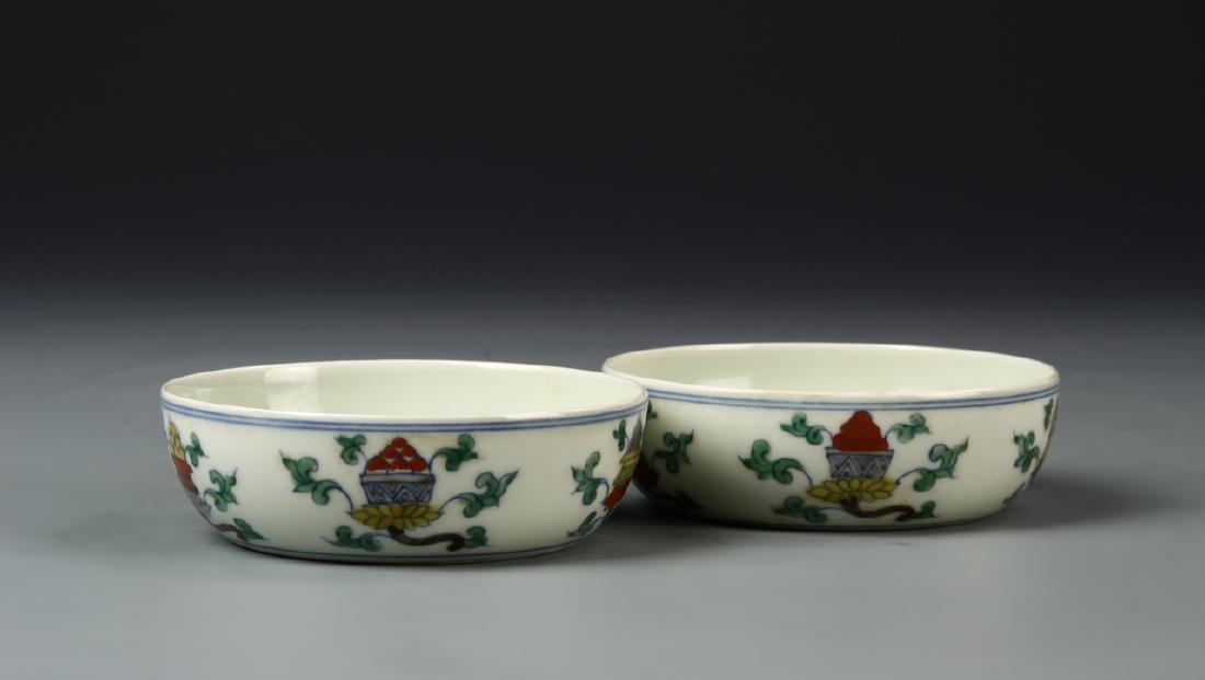 Pair of Tibetan Inscribed Doucai Bowls (1 of 8)