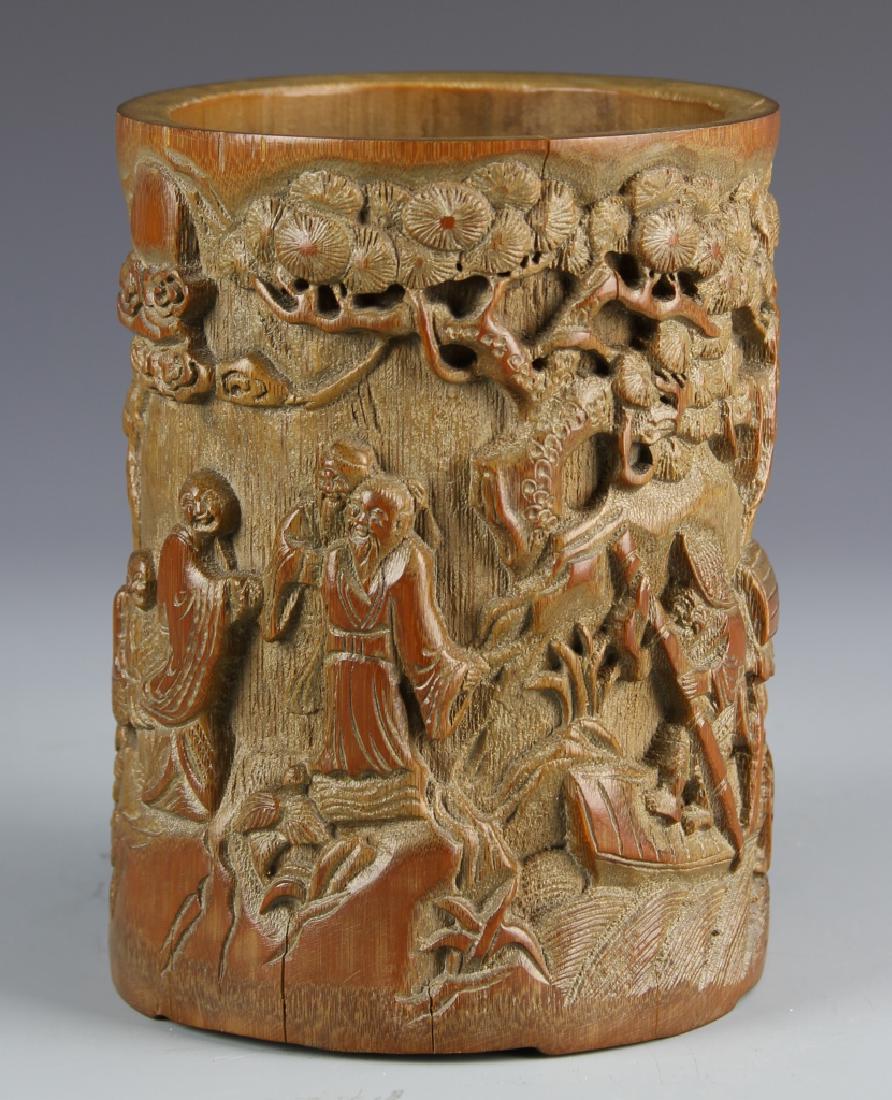Chinese Bamboo Carved Brush Pot (1 of 2)