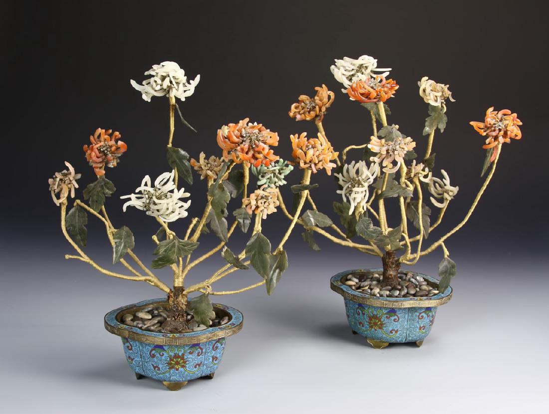 Pair of Chinese Jade and Agate Flowers (1 of 5)