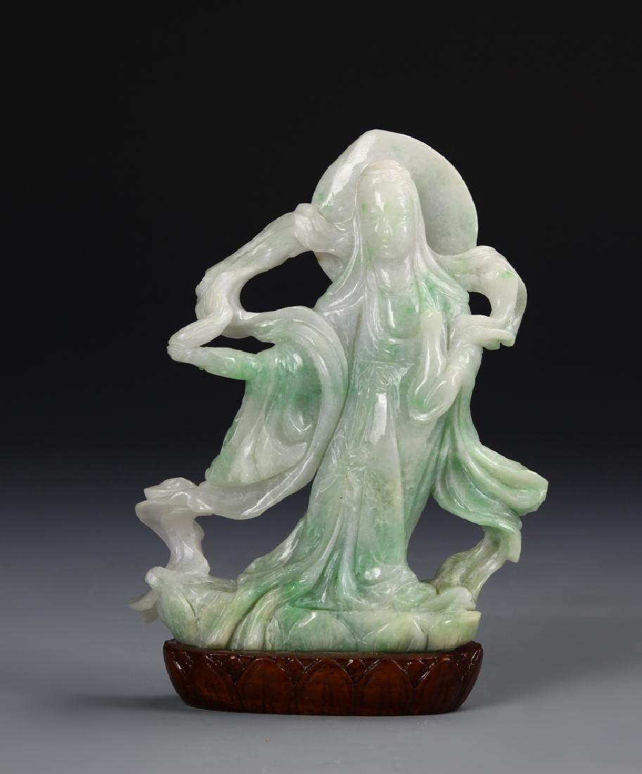 Chinese Jadeite Guanyin on Wood Base (1 of 4)