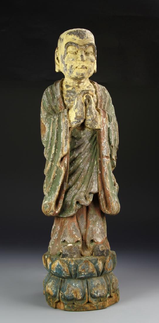 Chinese Carved and Painted Luohan Figure (1 of 4)