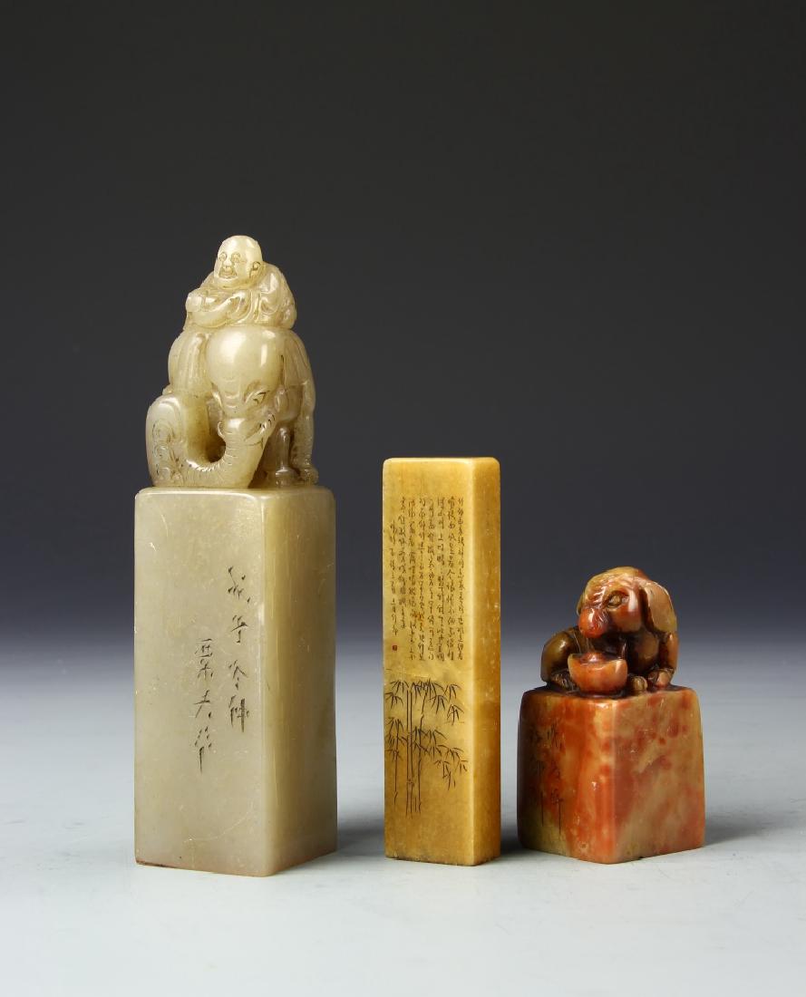 Three Chinese Shoushan Seal Chops (1 of 6)