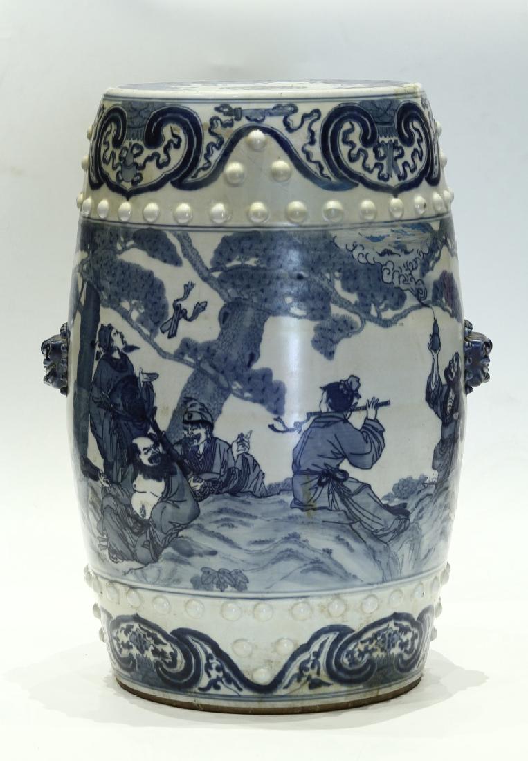 Chinese Blue And White Garden Seat: China, 19th century, blue and white garden seat with minor repair.20 3/4 in., 15 in.