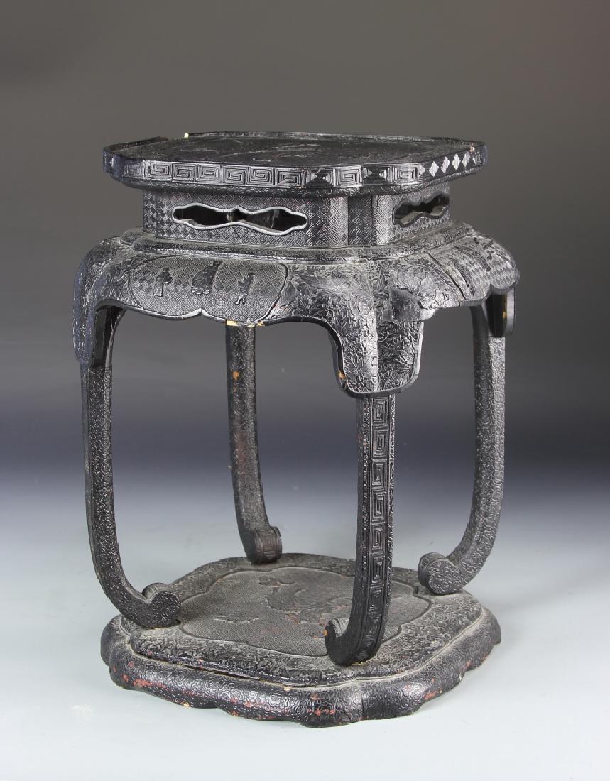 Chinese Lacquer Carved Wood Stool (1 of 7)
