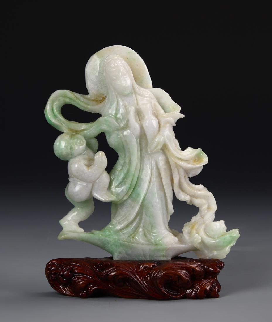 Chinese Jadeite Guanyin on Wood Base (1 of 4)