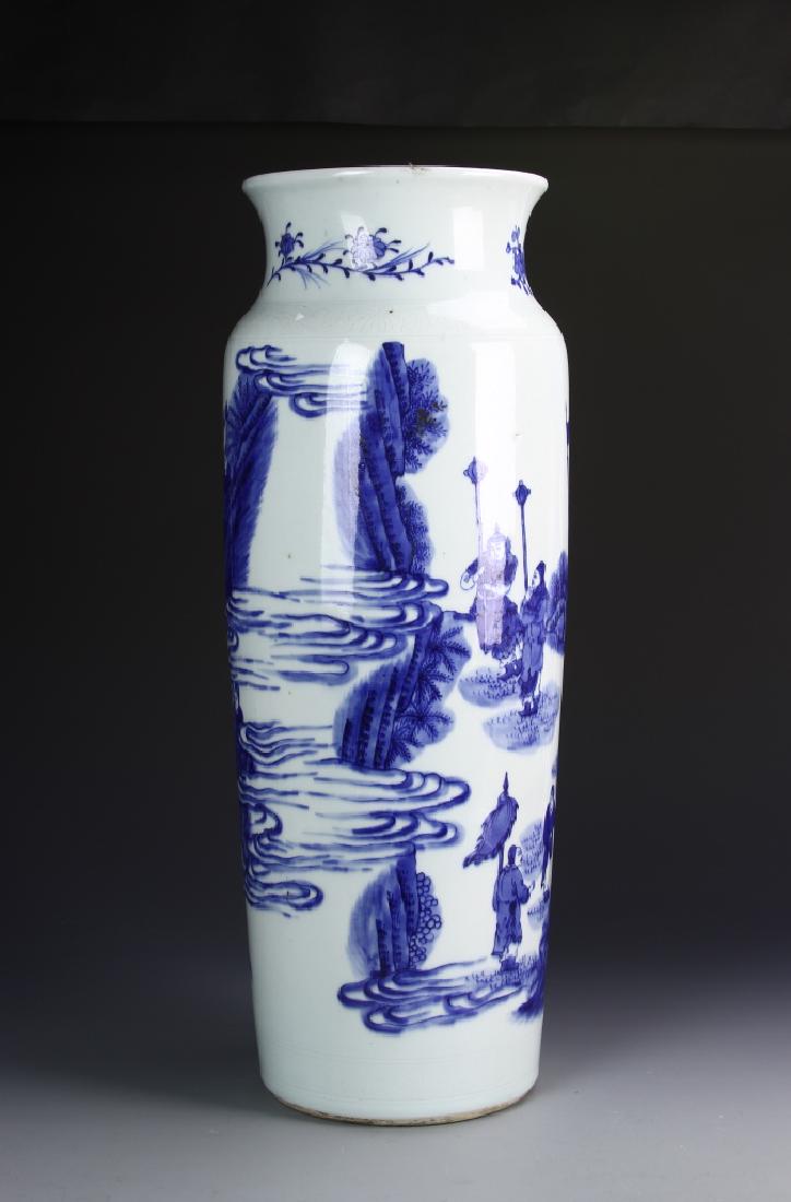 Chinese Blue And White Vase: China, Late Ming, Early Qing dynasty, Blue and White Vase. 20 1/2 in.
