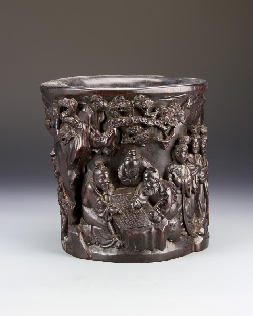 Chinese Carved Zitan Brush Pot (1 of 5)