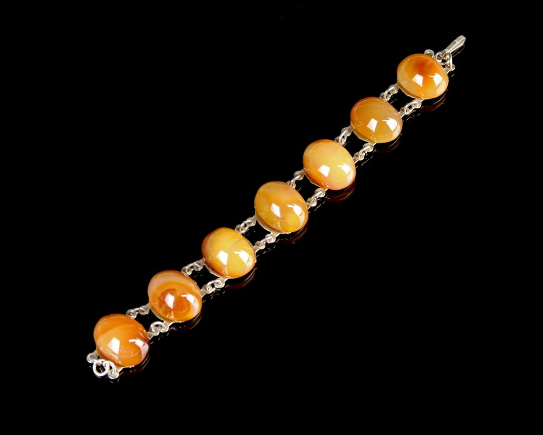 Chinese Agate Silver Bracelet (1 of 2)
