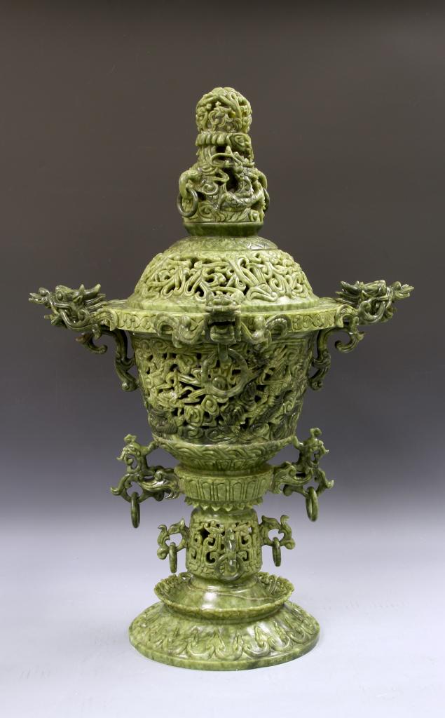 Chinese Spinach Jade Censer with Cover (1 of 6)
