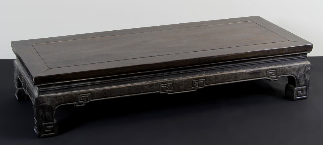 Chinese Zitan Low Table: China, 19th C., Zitan low table. Height 6 1/2 in., Length 30 3/4 in., Width 12 1/2 in.