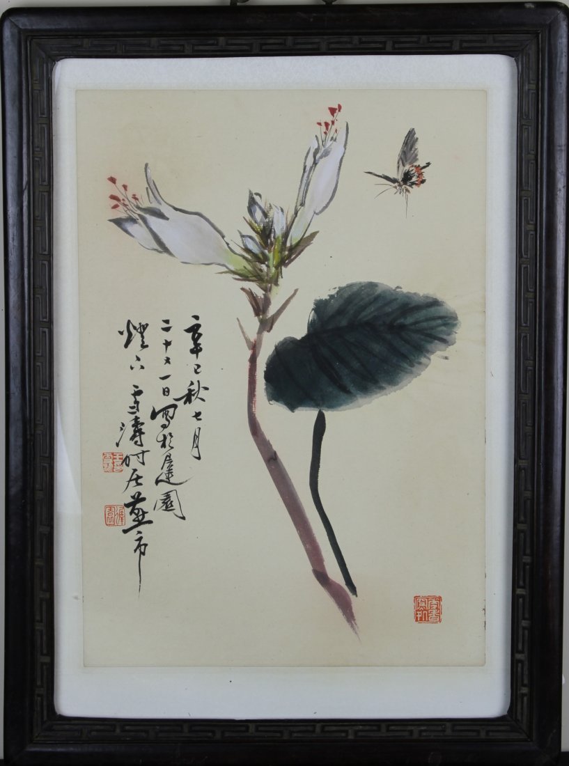 Chinese Paintings: China, 20th C., two framed paintings, one signed Wang Xuetao, Length 16 in., Width 15 in.