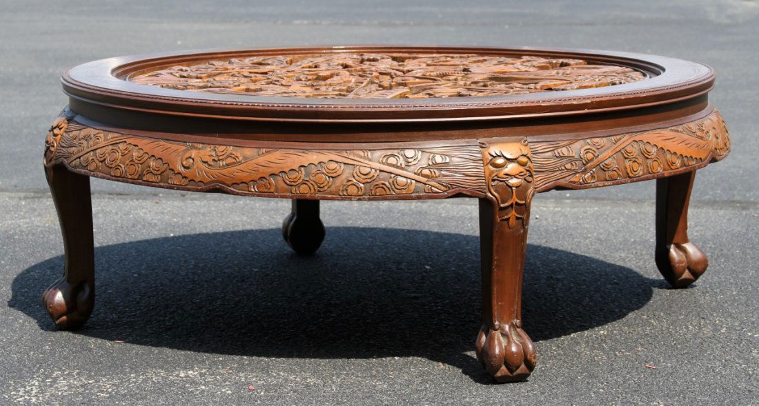 Chinese Carved Wood Round Table