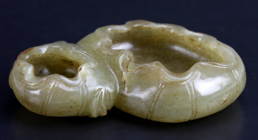 Chinese Carved Jade Water Coup: China, Qing Dynasty, carved jade water coup, in a naturalistic lotus flower form. Height 3 1/2 in.