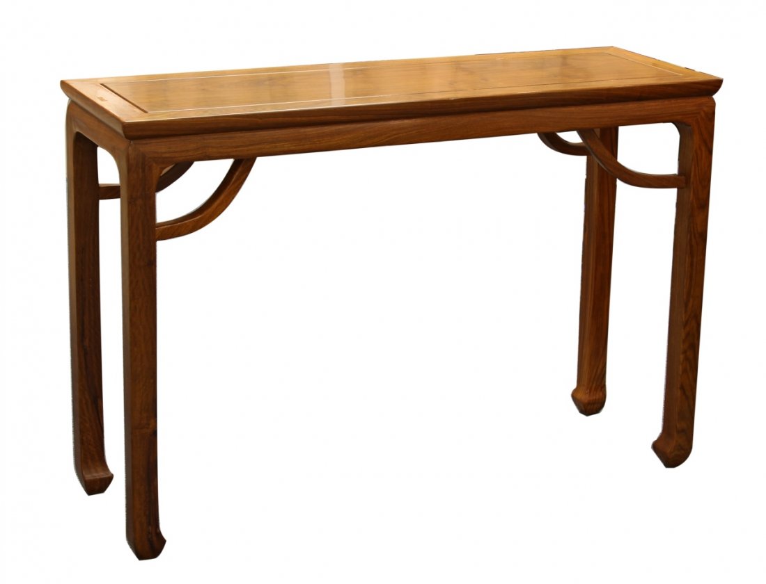 Chinese Ming Style Huanghuali Altar Table: China, Ming style Huanghuali altar style, with smooth lines and simple but decorative bracket features. Height 33 in., Width 48 in., Depth 16 in.