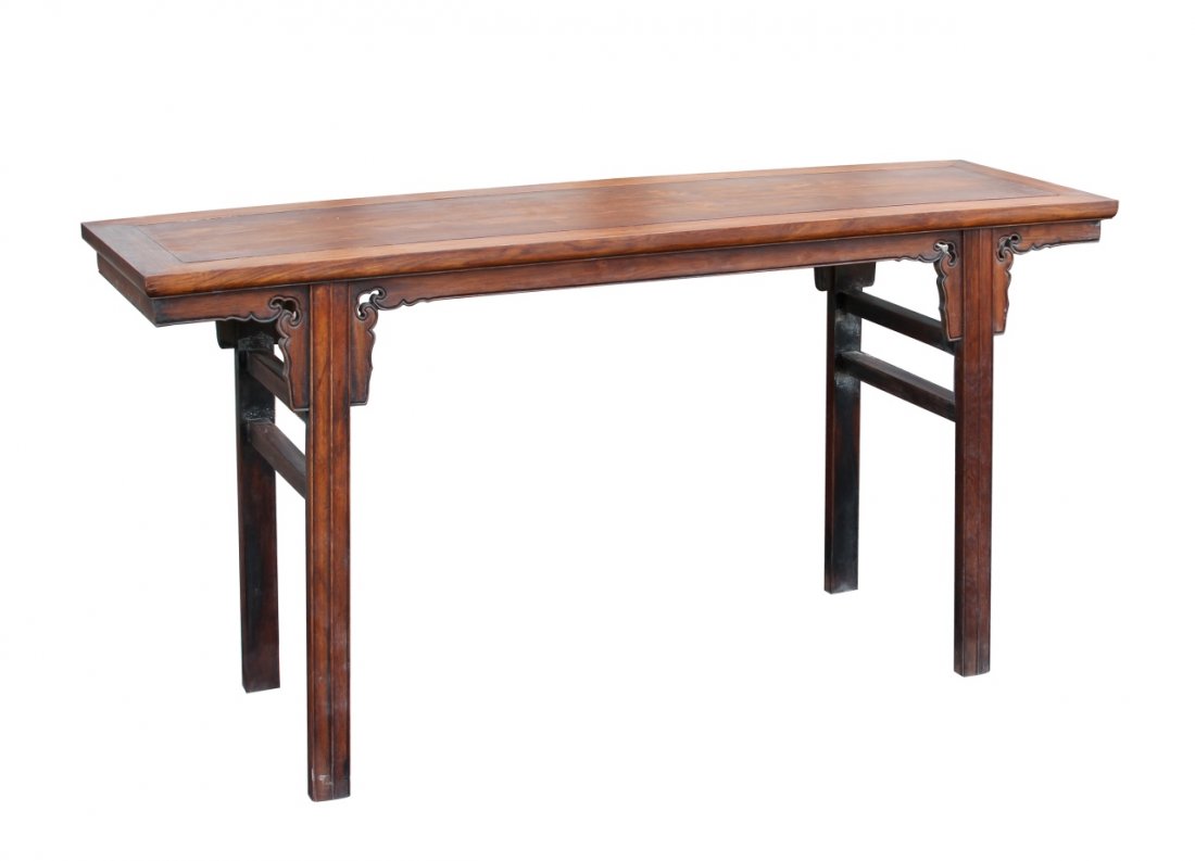 Chinese Altar Table: China, Huanghuali altar table, smoothly carved with some slight naturalistic ornamentation on the bracket Height 65 in., Width 37 1/2 in.