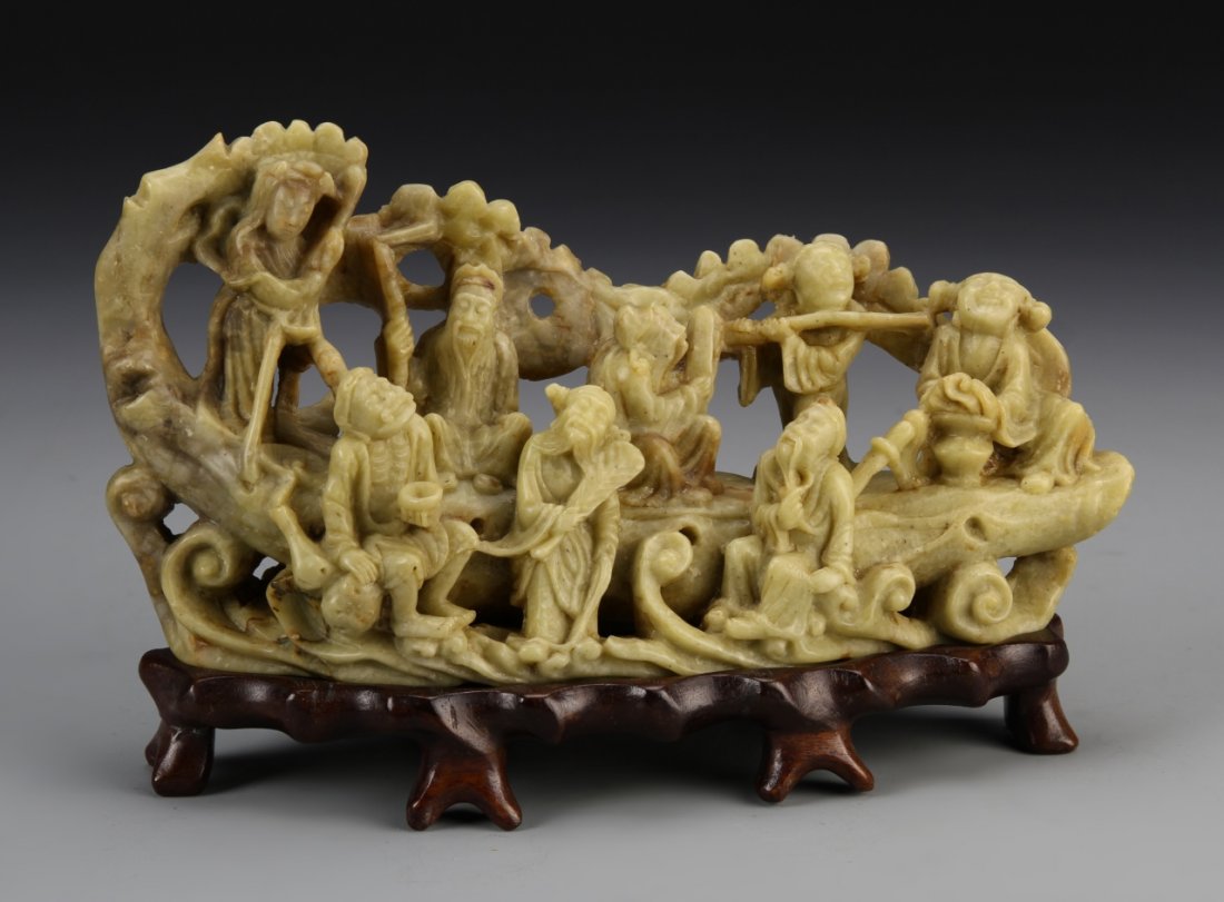 Chinese Soapstone Carving of Eight Immortals