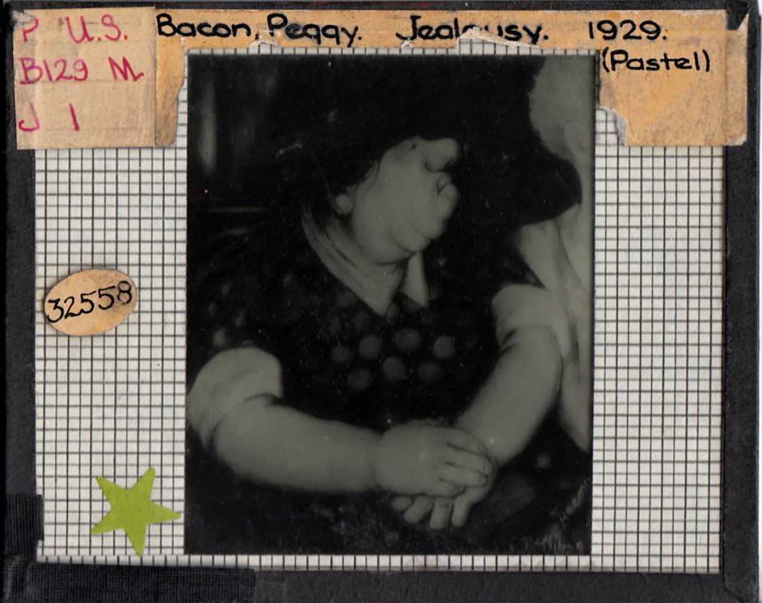 Magic Lantern Glass Slide "Jealousy": 1929, Magic Lantern Glass Slide, "Jealousy," attributed to Peggy Bacon. Dimensions 3 1/4 in., 4 in.