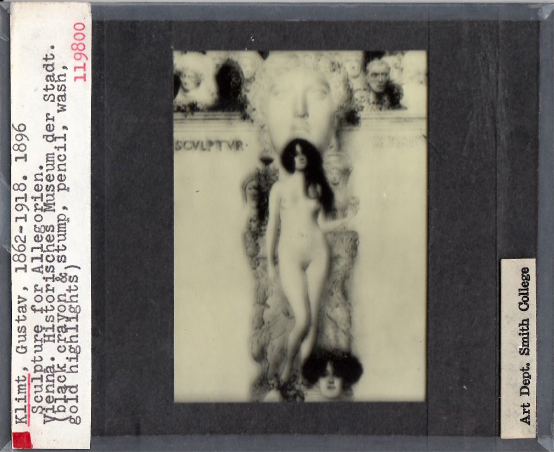 Glass Slide "Sculpture For Allegorien": Glass Slide, "Sculpture For Allegorien," attributed to Gustav Klimt. Dimensions 3 1/4 in., 4 in.