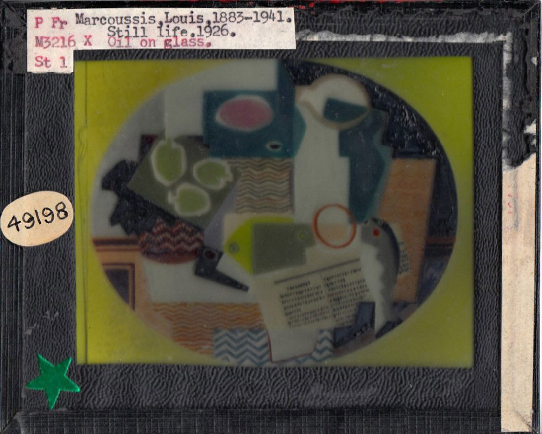 Magic Lantern Glass Slide Photo of "Still Life": Magic Lantern Glass Slide Photo of "Still Life," attributed to Louis Marcoussis. Dimensions 3 1/4 in., 4 in.