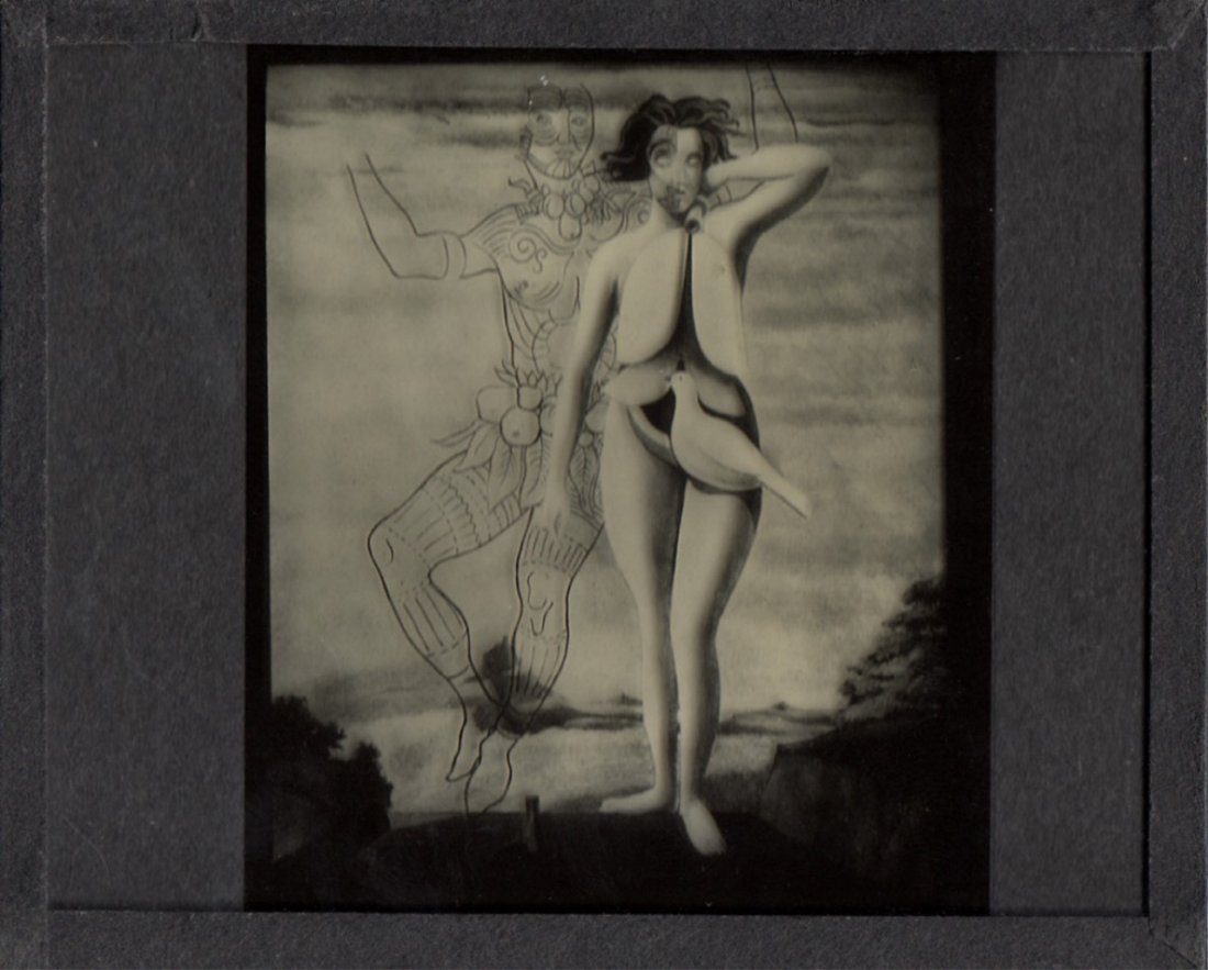 Magic Lantern Glass Slide Photo "Beautiful Lady": Magic Lantern Glass Slide Photo of "The Beautiful Lady Gardener," attributed to Max Ernst. Dimensions 3 1/4 in., 4 in.