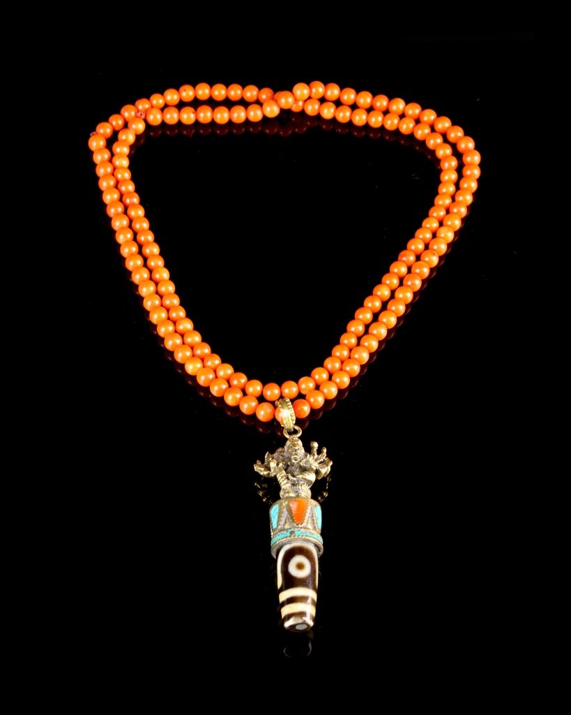 Tibetan Coral Necklace with Z Bead Pendant (1 of 4)