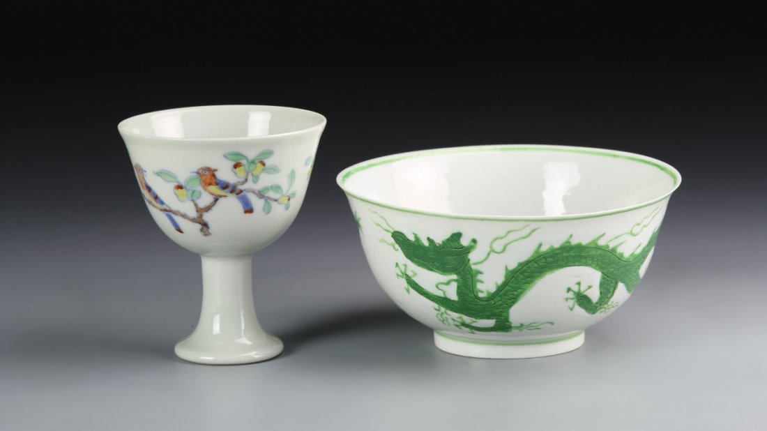 Chinese Doucai High Stem Bowl and Dragon Bowl (1 of 7)