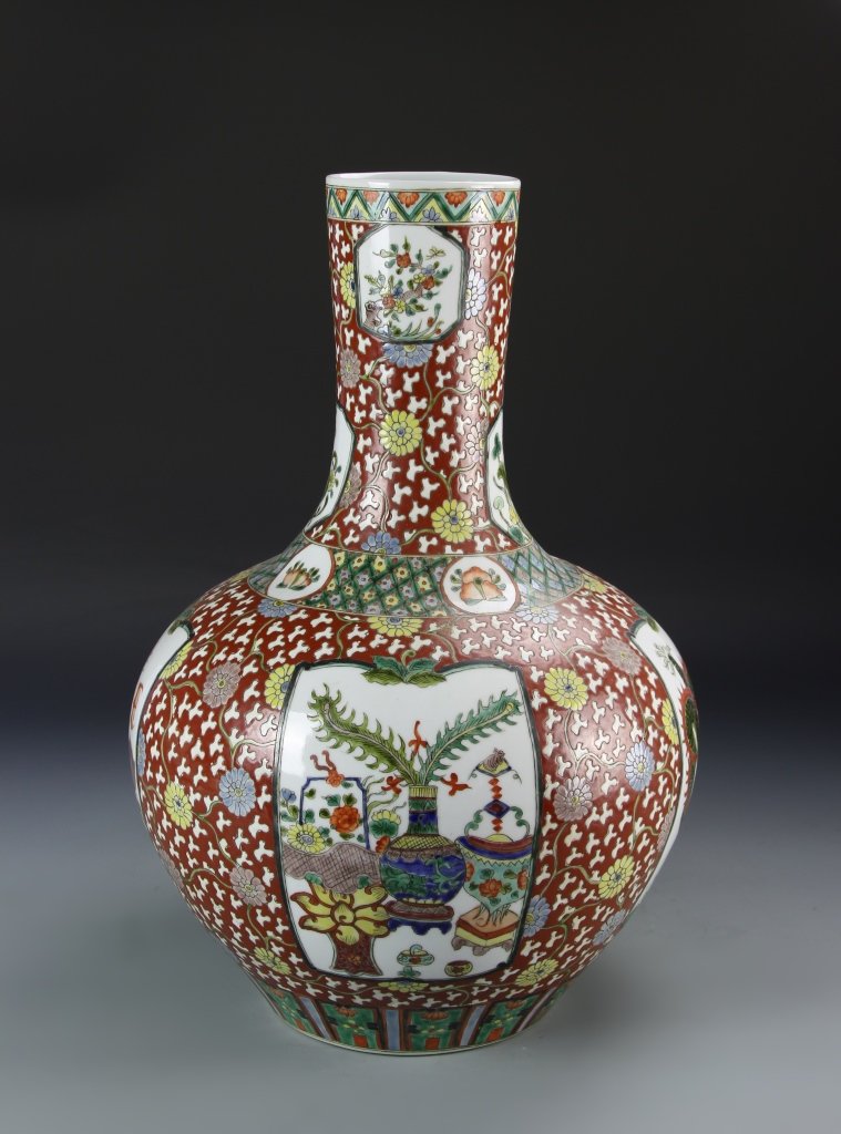 Chinese Famille Rose Wucai Tianqiuping Vase (1 of 6)