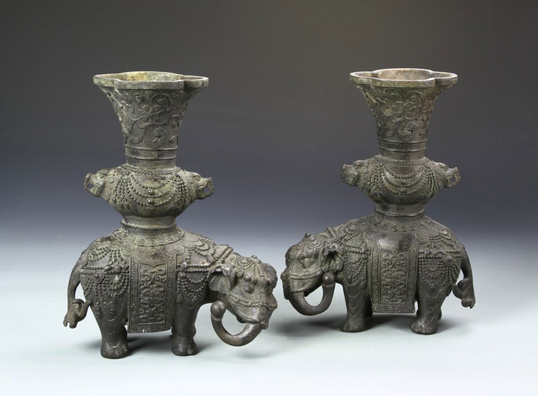 Pair of Chinese Bronze Elephant Vases (1 of 4)